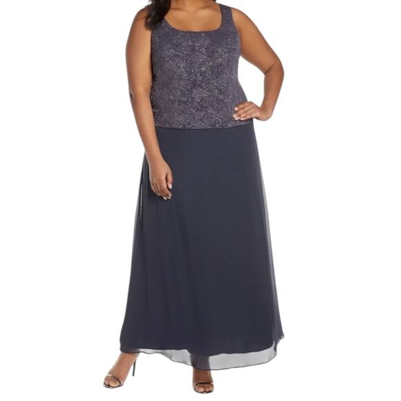 Alex Evenings Dress Mock Two Piece gown sleeveless gray size 16W - Picture 1 of 8